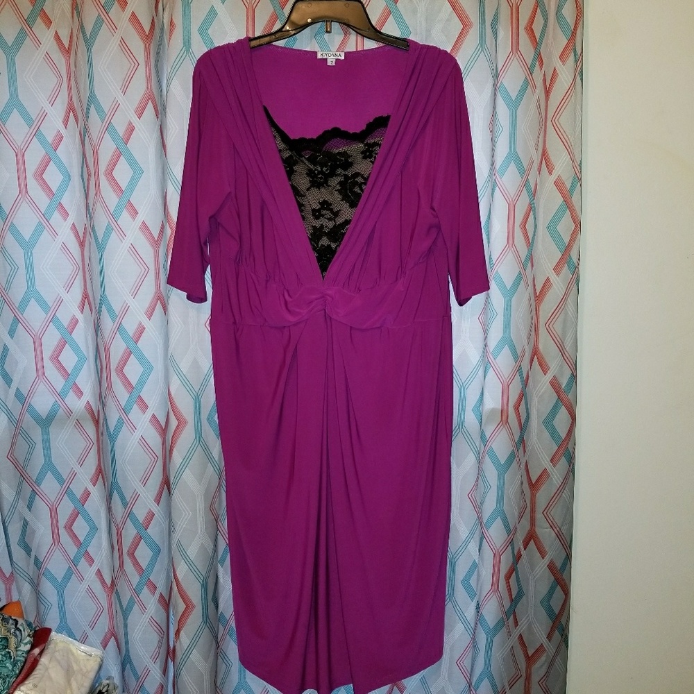 Magenta dress with black lace